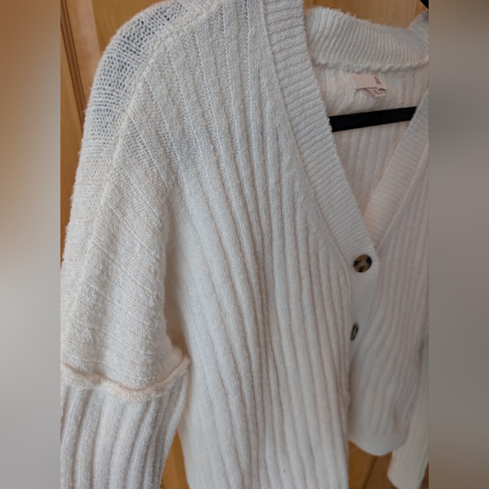 Cream Ribbed Button Up Cardigan - Picture 6 of 7